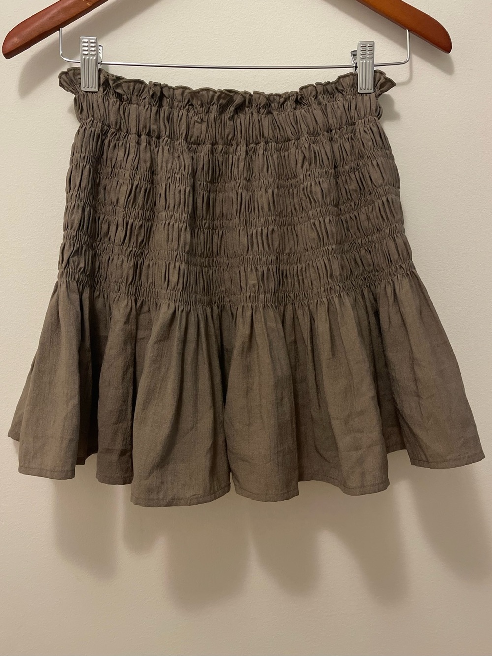 Smocked Ruffle Hem Mini Skirt - Brown